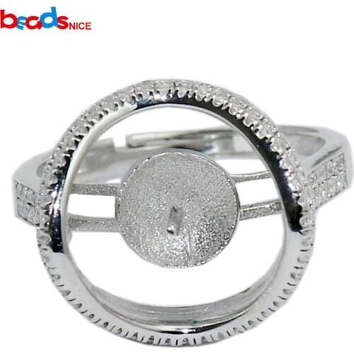 Beadsnice ID31048smt17 Ring Base Fit 7mm Round Bead 925 Sterling Silver Ring Setting Removable Stone Adjustable Ring