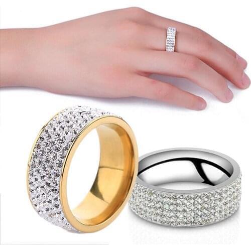 Hot Sale Vintage Retro Style Steel Ring for Women 5 Row Clear Crystal Jewelry Fashion Stainless Steel Engagement Wedding Rings