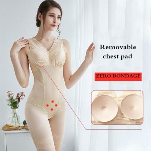 Body shaper waist trainer female corset slimming girdle butt lifter underwear set Built-in detachable chest pad shapewear