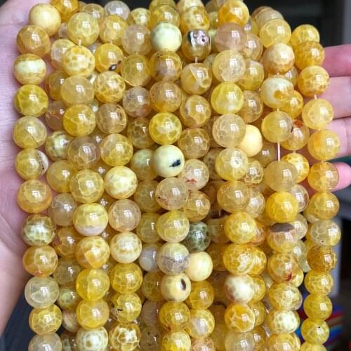 Natural Stone Yellow Fire Agates Onyx Round Loose Beads For Jewelry Making 15'Strand 6/8/10mm Pick Size DIY Bracelets Necklaces