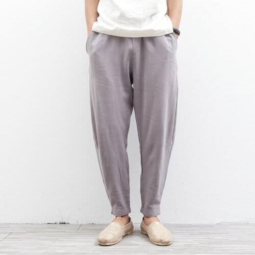 Linen pants men Chinese traditional men clothing casual pants loose breathable comfort jogger sweatpants solid color TA119