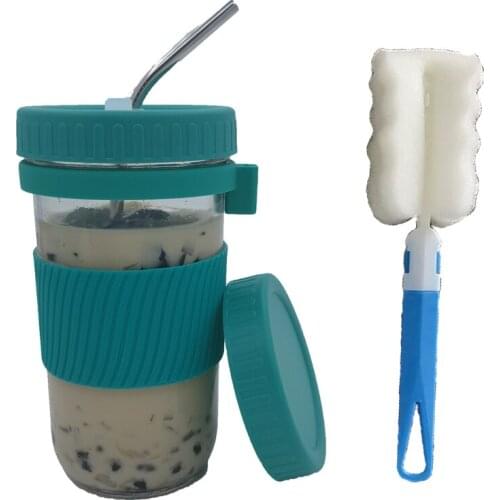 650ml/22oz Reusable Boba Cup Bubble Tea Cup Set Drinking Bottle with Lid Cap Straw Silicone Anti-skid Ring Sponge Cleaning Brush