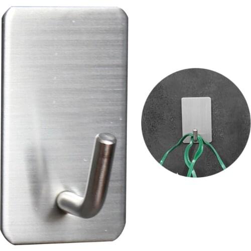 QX2E Rectangle Self Adhesive Waterproof Stainless Steel Wall Hook Key Bag Hanger Sticky Kitchen Home Bathroom Storage Hanging