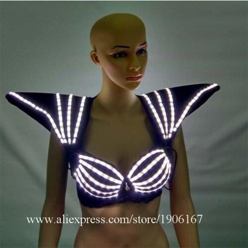 Hot sale 2 pcs/lot luminous Led bra glowing flashing colors underwear led costume dress dancing belly dance wear Fancy for club