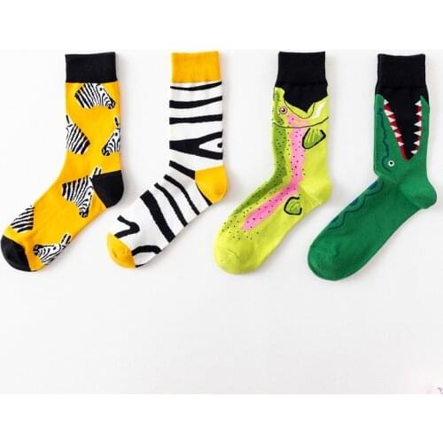 1 Pair Creative New Arrivals Fashion Harajuku Kawaii Happy Casual Women Socks Shark Crocodile Zebra Animal Print Funny Socks
