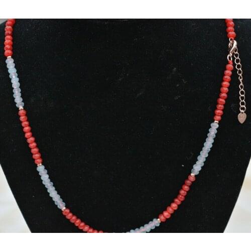 New 2x4mm Faceted Aquamarine red jade Rondelle Gemstone Beads Necklace 18