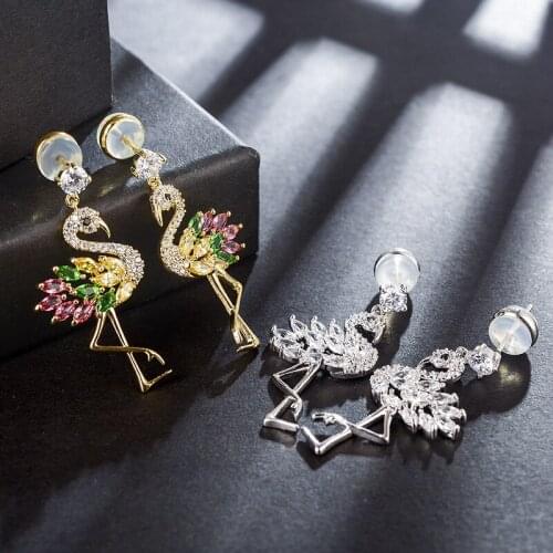 2021 NEW Fashion jewelry Flamingo Zircon Earrings Crystal from Austrian 2 Colors for women and female Fit Party