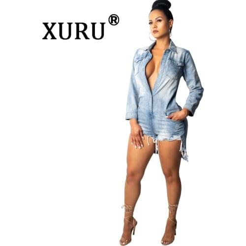 XURU autumn new womens hot denim jumpsuit sexy jeans slim casual jumpsuit