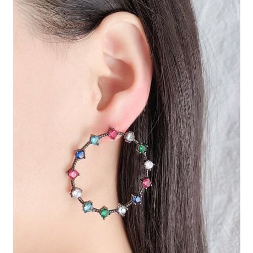 OMYFUN New Earrings 2020 Wedding Jewelry Female Earrings Black Gold Color Crystal Cooper Earrings Joyas Fashion Jewelry E017