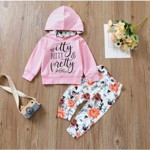 Fall Spring Baby Girl’s Clothse Fresh Letter Long Sleeve Hoodies Tops Flower Long Pants Warm Babys Sets