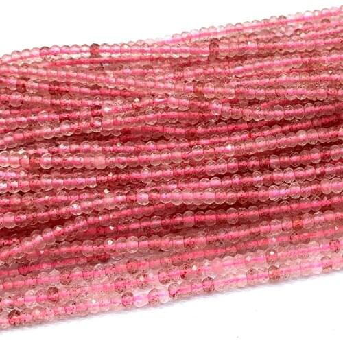 Veemake Strawberry Quartz Natural Gemstones Necklace Bracelets Ring Faceted Small Rondelle Womens Beads For Jewelry Making06674