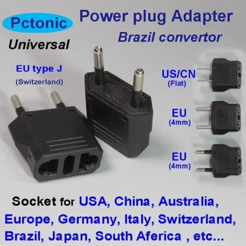 PCTONIC Brazil power adapter Switzerland Europe travel type J leg plug converter to EU China AC America USA socket adapter