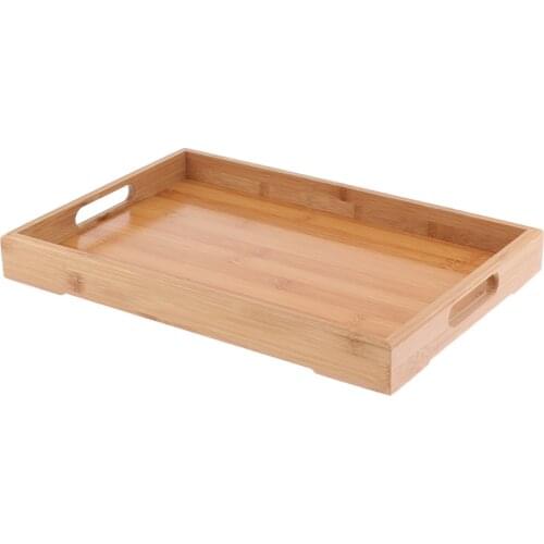 Natural Bamboo Wooden Serving Tray Food Tea Fruit Dinner Tray with Handles for Holding Utensils Teapot Teacups