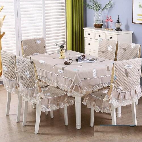 Festival Decoration Table Cloth Beige Flower Lace Tea Table Cover 130*180CM/150*200CM Tablecloth Home Chair Cushions Set Modern