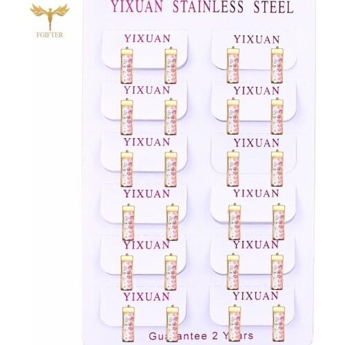 Wholesale Small Hoop Earrings 12 Pairs Pink Crystal Round Earring Luxury Jewelry Golden Stainless Steel Earrings Accessories