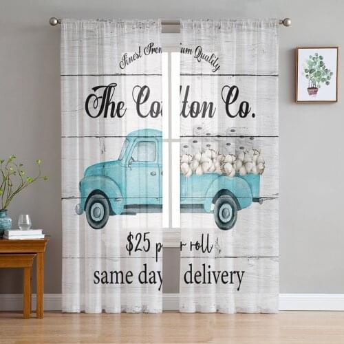 Youth Bedroom Sheer Curtains Truck Cotton Wood Grain Kitchen Study Curtains Living Room Holiday Decor Tulle Curtains