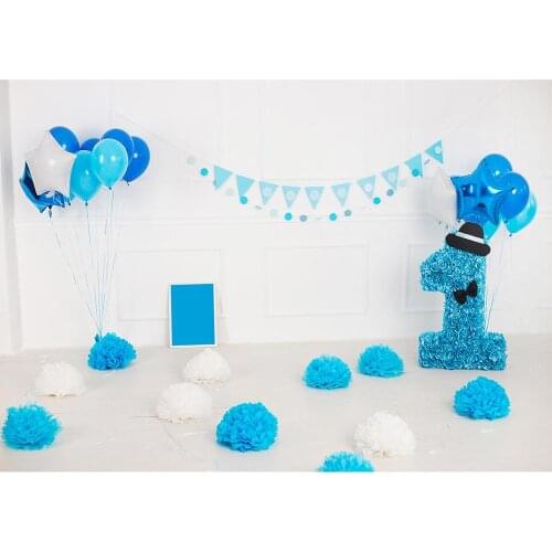 Blue Balloons Decorations Vinyl Photographic Backgrounds for Photo Studio Children Baby Birthday Party Backdrops Photo Studio