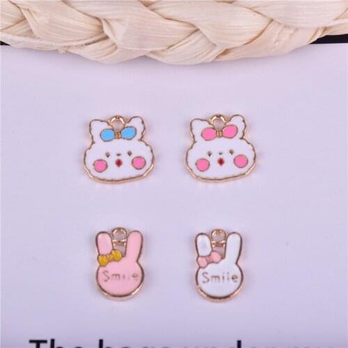 Mix 20pcs Smile Rabbit head Enamel Charms Pendant Earring Bracelet DIY Jewelry Making