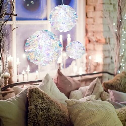 Wedding Party Decoration Paper Flower Ball Rainbow Film Star Snowflake Iridescent Colorful Artificial Gradient Plastic Honeycomb
