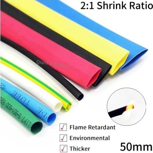 1M Heat Shrink Tube 50mm Diameter Insulated Polyolefin 2:1 Shrinkage Ratio Wire Wrap Connector Line Repair 600V Cable Sleeve