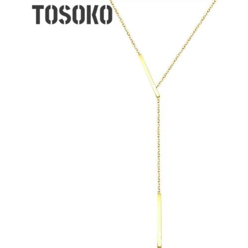 TOSOKO Y-Shaped Long Clavicle Necklace Stainless Steel Material Plated Hypoall Ergenic Jewelry BSP553