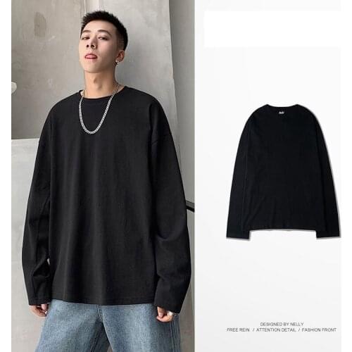 Retro Street Net Red Pure White Long-Sleeved High Street Retro Bottoming Shirt Men and Women Loose T-shirt Fashion