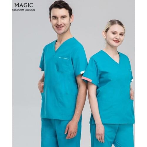 Unisex Short Sleeved Nurse Hospital Operating Room Work Clothing Pet Doctor Nursing Scrubs Suits V-neck Medical Scrubs Uniforms