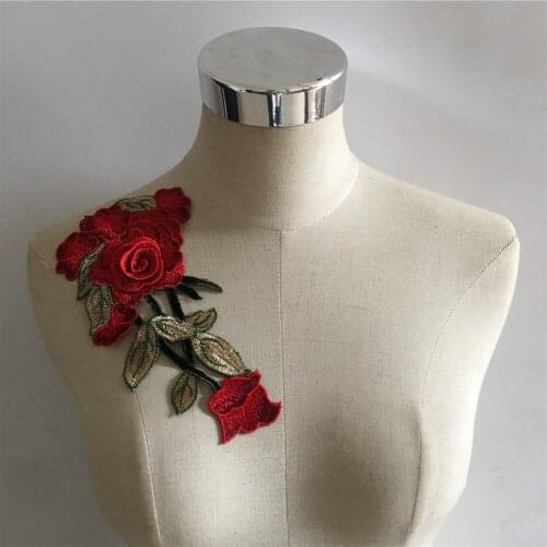 Embroidery DIY Red Lace Collar 3D Three-dimensional Flower Decoration Sewing Ladies Clothes Decals Accessories Scrapbook