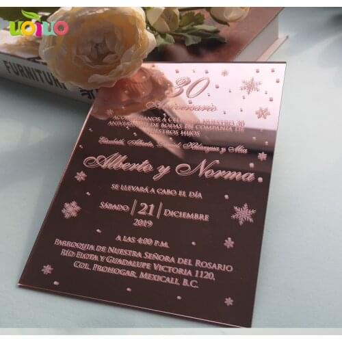 Mirror acrylic card rose gold wedding invitation card elegant marriage invitation card
