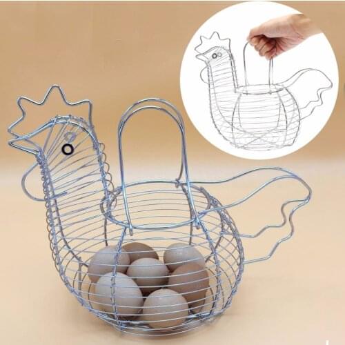 Iron Art Eggs Storage Basket Chicken Egg Holder Innovative Hen Shaped Kitchen Storage Basket Organizer Rack Decor