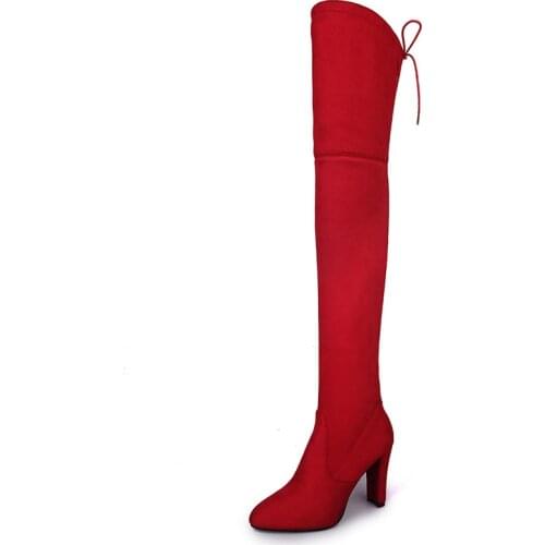 CUZULLAA Women Short Plush Lining Sock Boots Shoes Lady Flock Sexy Pants Boots Pointed Toe High Heel Bootie Plus Size 34-43