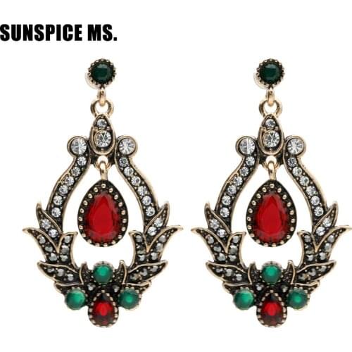 Hot Sale Style Turkish Women Flower Vintage Earrings Antique Gold Color Resin Jewelry Water Drop Dangle Earring Bridal Bijoux