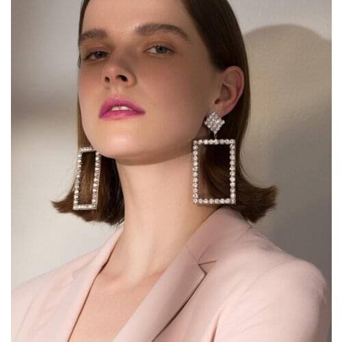 New Design Women Drop Earrings Cool Geometric Square Crystal Simple Long Night Club Party Accessories Gold Punk Trendy 2020 ZA
