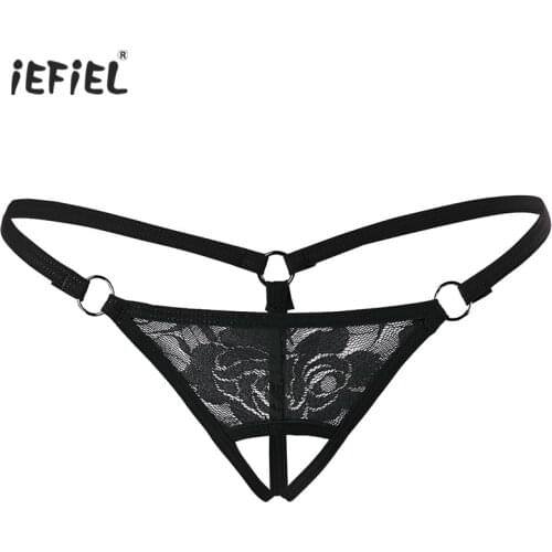Lingerie Erotic Micro Thong Women Crotchless Lace Sexy Panties Tanga G-string Underwear Sissy Panties Open Crotch Bikini Briefs