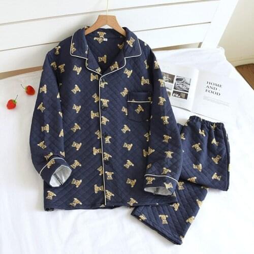 Winter New Couple Sleepwear Thick Cotton Pajamas Suit Sexy Lovers Lingerie Pyjamas 2PCS Sweet Home Wear Casual Nightwear Set