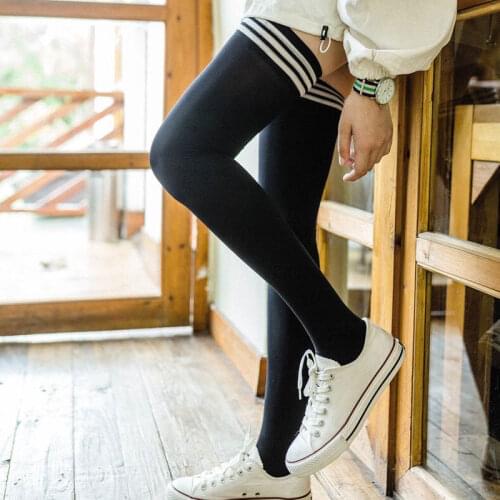1 Pair 120D Velvet Stripes Stockings Girls Korean Japanese Kawaii Lolita Socks Casual Thigh High Knee Socks Womens Long Socks Da
