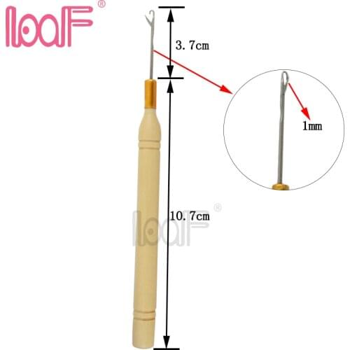 LOOF 1pcs Wooden Handle Pulling Micro Beads LOOP Threader Crochet Needles For Hair Extensions Tools