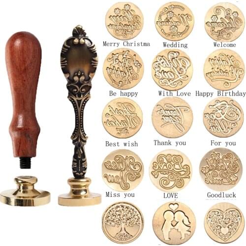 English Seal Birthday Card Retro Diy Envelope Stamps Rose Crown Tree Classic Wedding Invitations Wax Seal Stamp Accessories