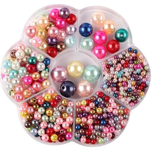 1130Pcs/box Mix Size 3/4/5/6/8/10/12mm Beads With Hole Pearls Round Acrylic Imitation Pearl DIY For Jewelry Making Craft