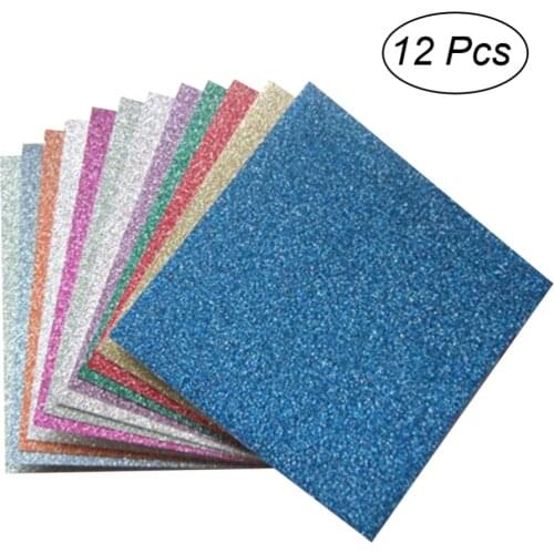 12 Sheets Papers Glitter Durable Papers Origami Paper DIY Paper Hand Craft Sheets for Kids