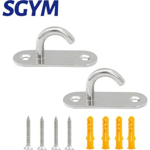 2 Sets Of Suspended Ceiling Wall Mount J-Shaped Hooks Stainless Steel Heavy Duty Multi-Function Hammock Hammock Hook Metal Base