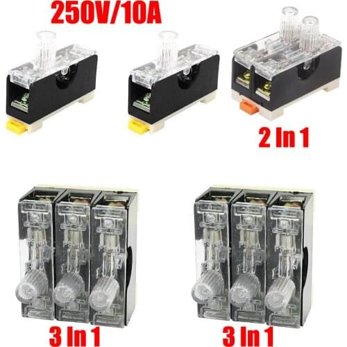 250V 10A FS-10 DIN Rail Mount Single One Two Three Pole 6x30mm 6*30mm Indicator Lamp Light Fuse Holder Base Block Case Socket
