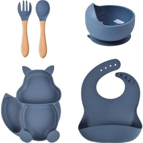 Toddlers Safety Silicon Plate First Stage Lead-free Toddler Feeding Supplie Cute Shape Toddler Feeding Set 5PCS