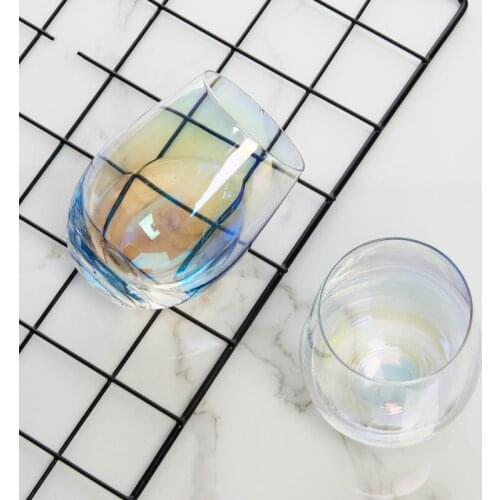 550ml Rainbow Glass Cup Gradient Multicolor Cute Crystal Colorful Round Cup Plated Cup Home Kitchenware Crystal Wine Glasses