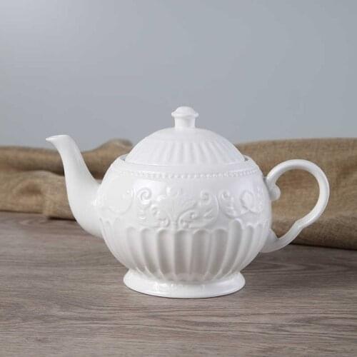 880ml European lace creative pure white kettle relief pottery European style teapot coffee pot kettle flower tea pot