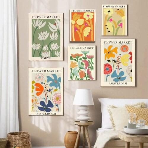 Abstract Vintage Market Flower Watercolor Wall Art Canvas Painting Nordic Posters And Prints Wall Pictures For Living Room Decor