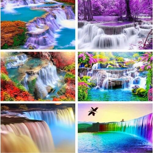 Huacan 5d Diamond Painting Full Square Rhinestones Waterfall Diamond Embroidery Cross Stitch Mosaic Scenery Modular Pictures
