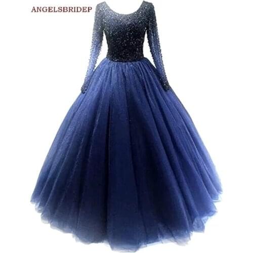 ANGELSBRIDEP Long Sleeves Quinceanera Dresses For 15 Party Formal Beaded Sparkly Tulle Sweet 16 Birthday Party Gowns Hot