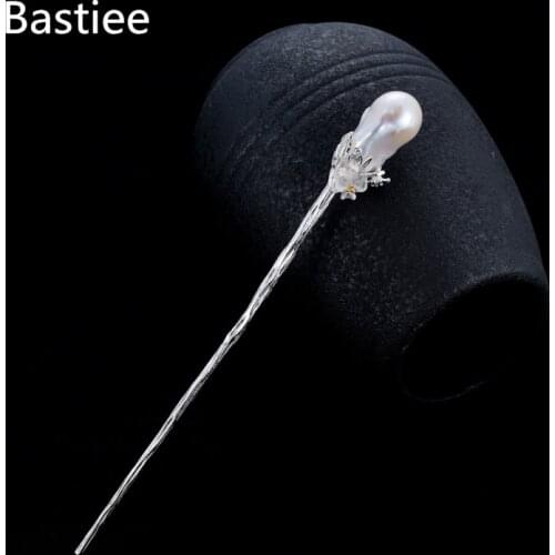 Bastiee Elegant Pink Natural Pearl Hair Jewelry 925 Sterling Silver Hair Stick Women Luxury Hairpin Hanfu Accessories