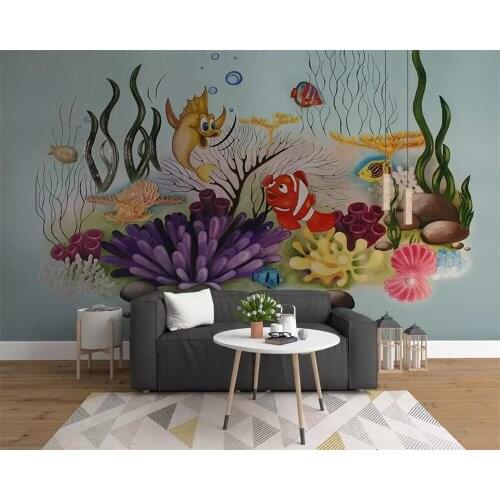 Beibehang Custom wallpaper Nordic minimalist hand-painted seabed plants fish childrens room background wall murals 3d wallpaper